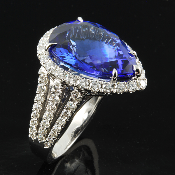 Blue Sapphire Pear Shaped Diamond Wedding Ring