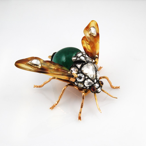 Handmade Antique Diamond Bug 18KT Yellow Gold