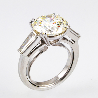 Round Center and Baguette Diamonds Engagement Ring